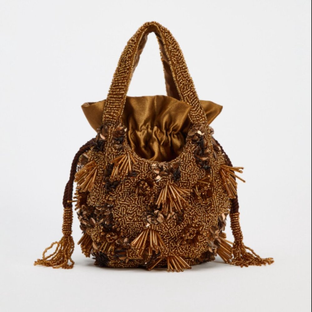 ZARA – Mini Beaded Bucket Bag  with Removable Chain – Fall 2024 Like New